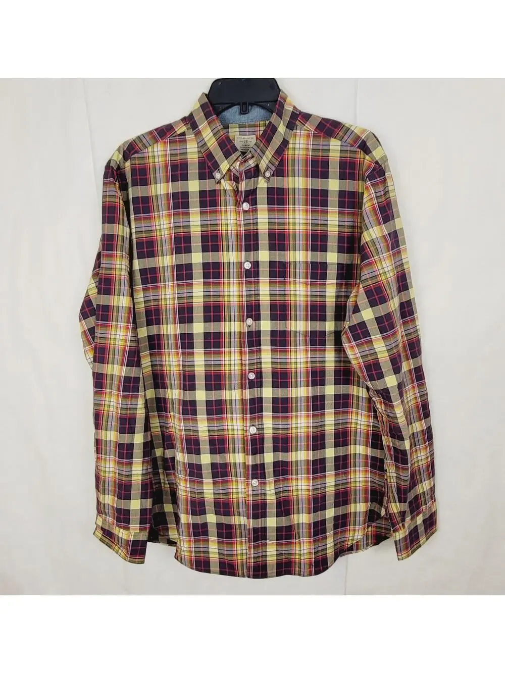 J.Crew yellow blue plaid long sleeve button down shirt Size Med Preppy Colorful